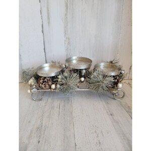 Glitter silver candle holder‎ pinecone xmas foliage home decor